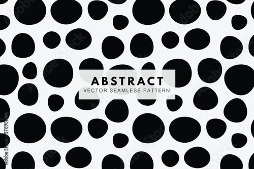 Black round organic shape. Pebble style. Abstract pattern. Seamless repeat vector pattern