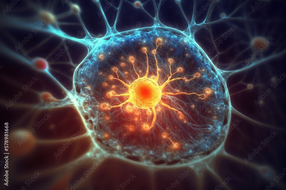 Fototapeta premium Space universe in a human brain cell. Structure of the human brain synapses. Generative AI 