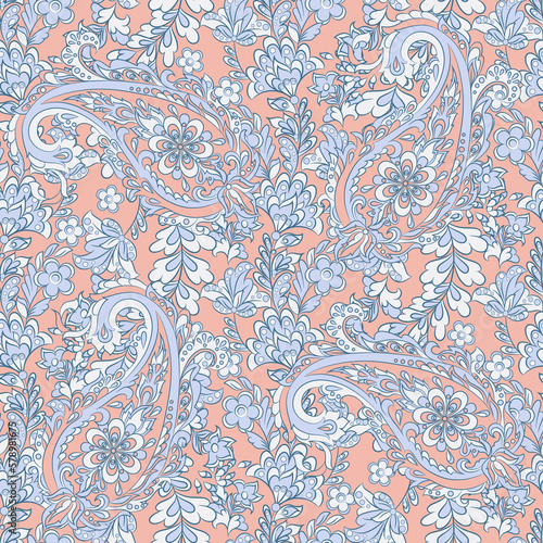 Paisley Ornamental seamless pattern. kalamkari vector fabric background