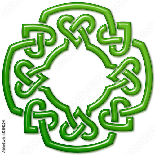 Celtic symbol with hearts, Irish green. Symbol made with Celtic knots to use in designs for St. Patrick's Day.