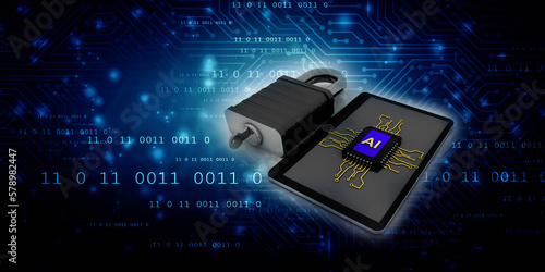 3d rendering microchips on mobile phone protection lock