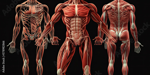Fototapeta An illustration of human muscles with a blue and black background - Generative A