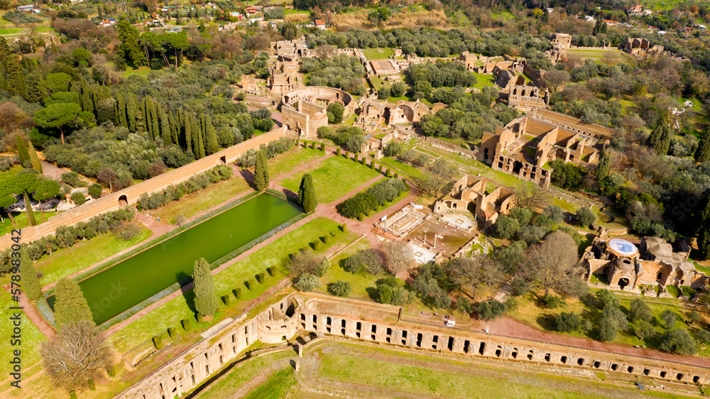 Aerial view of the Pecile in Hadrian's Villa. Villa Adriana is a World ...