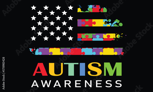 Autism Awareness T-shirt Design Vector Illustration.Trend lettering. Multicolored puzzle in the form of heart of brush strokes. Healthcare concept. Vector illustration on white background