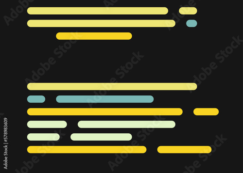 Code on screen vector illustration, flat cartoon coding lines simulation