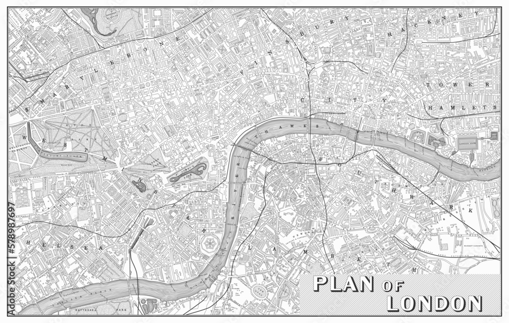 Obraz premium Vintage Historical map of London. Vector illustration.