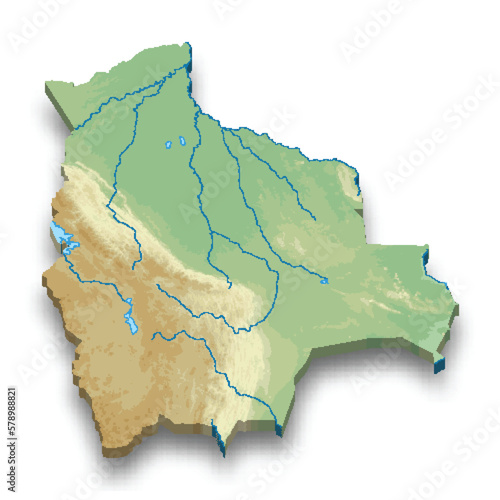 3d isometric relief map of Bolivia