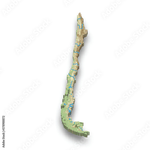 3d isometric relief map of Chile