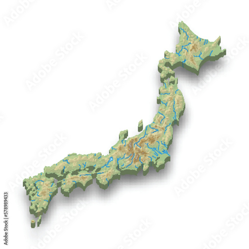 3d isometric relief map of Japan