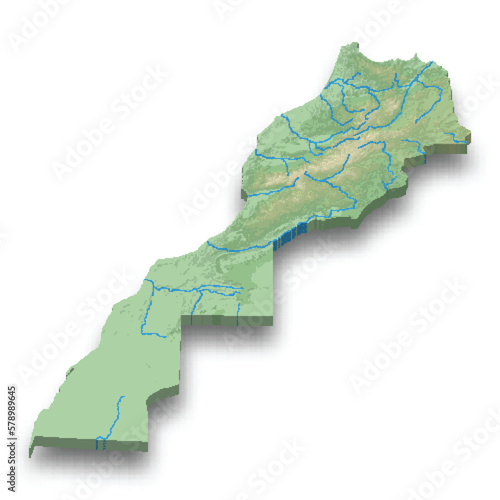 3d isometric relief map of Morocco