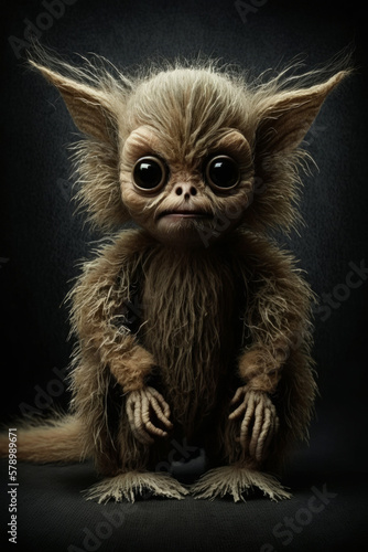 Ai artwork of a weird and cute little furry alien creature. Generative ai.