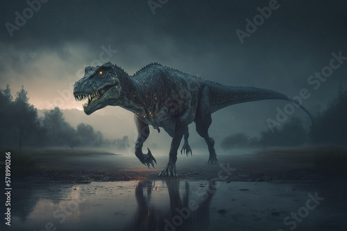 Ai artwork of a fearsome-looking, fictional dinosaur. Generative ai. © JG Marshall