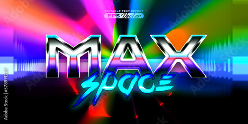 Retro futuristic 80s max space editable text effect style vibrant back to the future theme with experimental background, ideal for poster, flyer rad 1980s touch