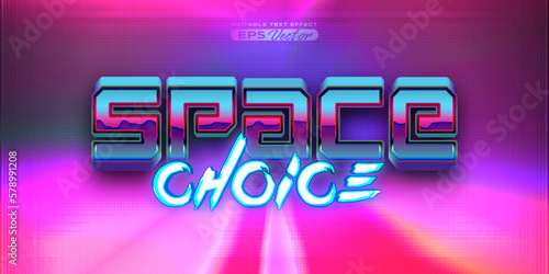 Retro futuristic 80s space choice editable text effect style vibrant back to the future theme with experimental background, ideal for poster, flyer rad 1980s touch