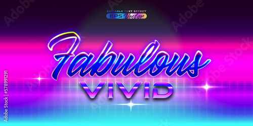 Retro futuristic 80s fabulous vivid editable text effect style vibrant back to the future theme with experimental background, ideal for poster, flyer rad 1980s touch