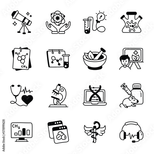Medical Science Icon Set in Doodle Style 

