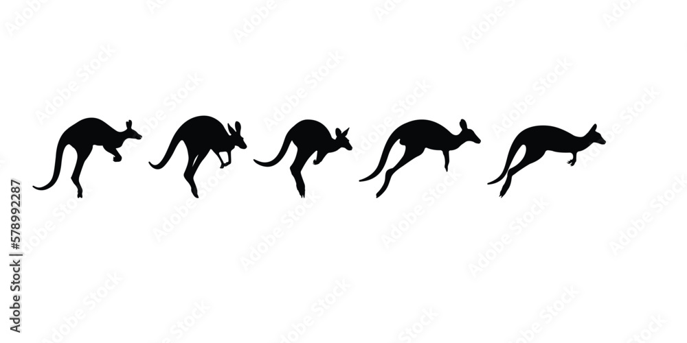 black silhouette of kangaroo jumping Drawing isolated, vector