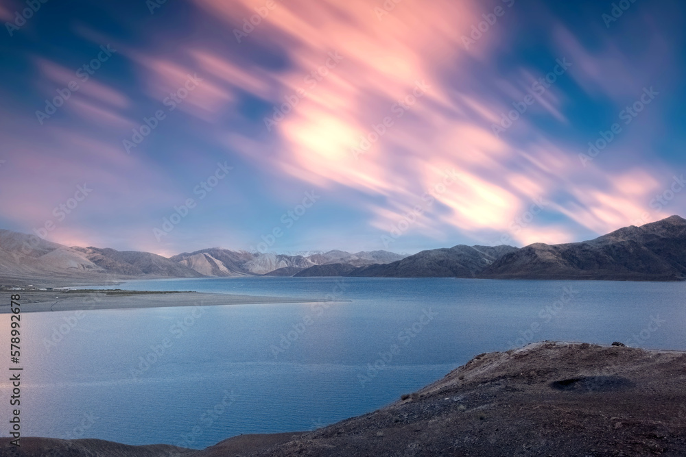 sunset over the lake, Ladakh, India