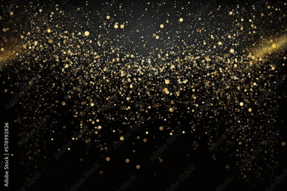 Shimmering Elegance: Unveiling the Allure of Gold Glitter Texture on a Bold Black Background, Generative AI.