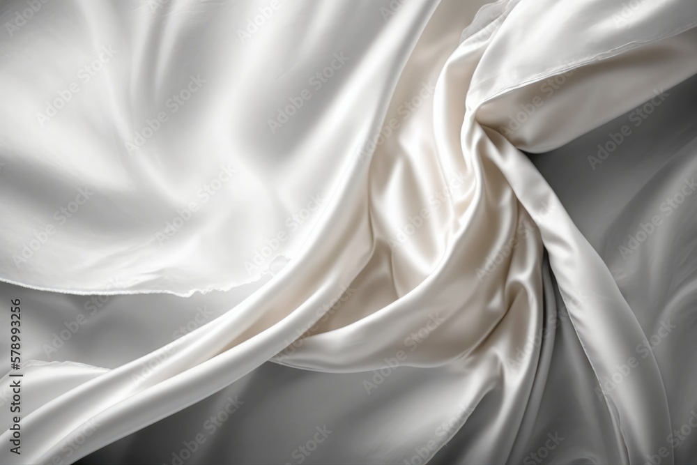 Obraz premium Unveiling the Elegance: Exploring the Idea of Luxury through White Silk Fabric Texture, Generative AI.