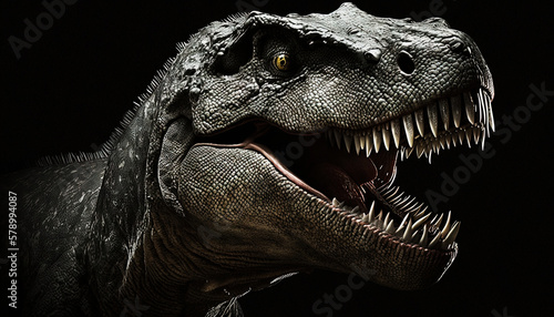 Slika na platnu Closeup on head with sharp teeth of carnivorous dinosaur Tyrannosaurus