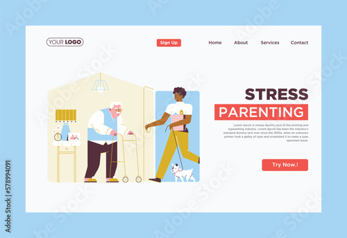 A website for stress parenting landing page Vector illustrations Background.