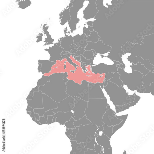 Mediterranean Sea on the world map. Vector illustration.