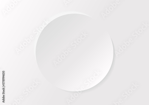 3D round with light effect on white background. White frame design. Abstract 3D circle backdrop for cosmetic product. Circle geometric background with copy space.