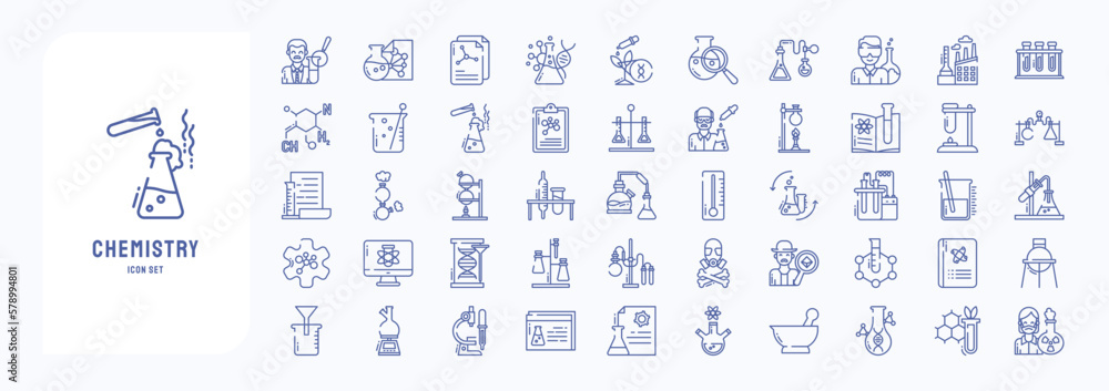 Collection of Chemistry and experiment vector icon set
 - obrazy, fototapety, plakaty 