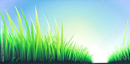 a row of green grass against blue sky AI generated