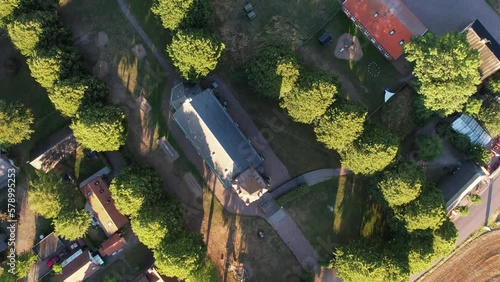 aerial view of the Swedish island Hven and trees and buildings from above photo