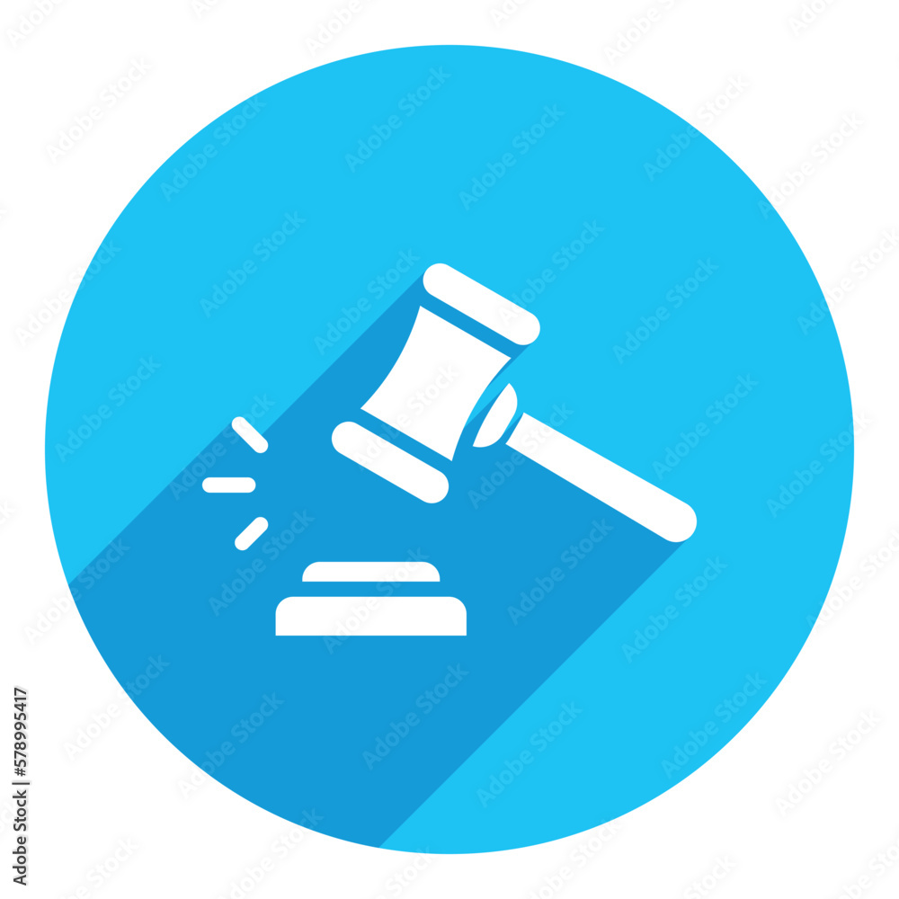 Auction hammer, gavel symbol. flat icon. long shadow design. blue background. Auction hammer, gavel symbol. flat icon. long shadow design. blue background.