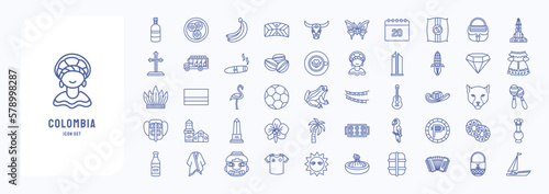 Collection of icons related to Colombia country and culture icon set 
