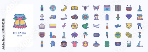 Collection of icons related to Colombia country and culture icon set 
