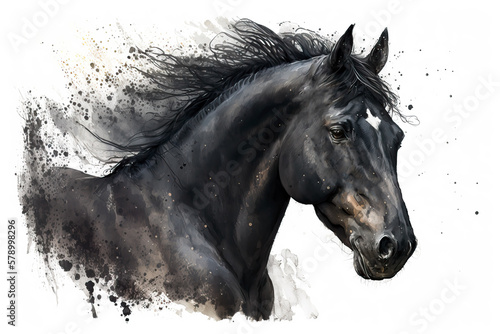 black horse in aquarelle style, ai generated