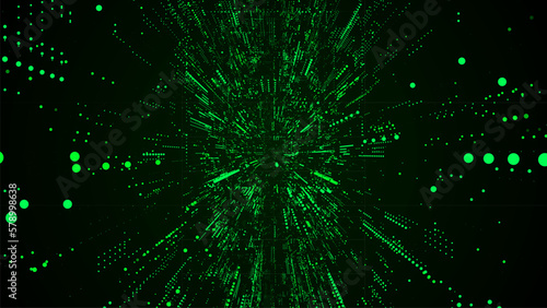 Vector abstract sci-fi tunnel. Digital database cyberspace. Decoding algorithms hacked software in funnel. Wormhole with cyber security from particles. 3D portal.