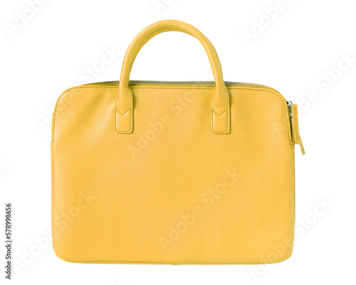 Yellow modern elegant woman leather laptop bag isolated on white