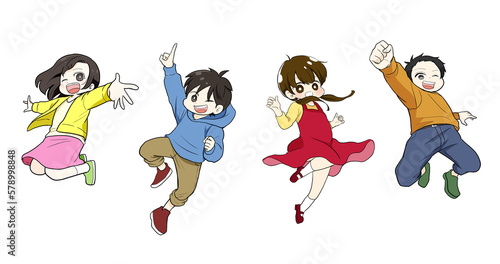 笑顔でジャンプする子供たち