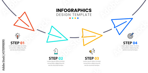 Infographic template. 4 paper planes on a line with text