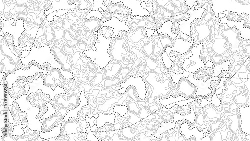 Abstract topography background from curved dotted and solid lines. Geography world. Vector topo contour map. Topographic terrain.