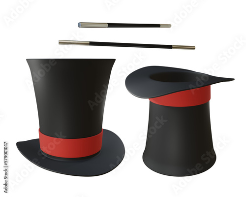 3d rendering the zatanna magician hat and magic wand perspective view