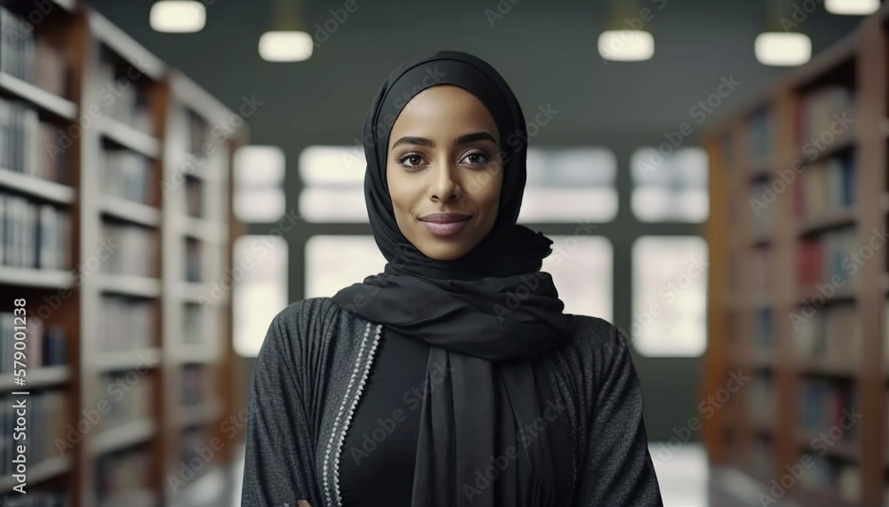 Portrait of beautiful Arab woman smiling looking at the camera indoors . IA Generative Portrait of beautiful Arab woman smiling looking at the camera indoors . IA Generative