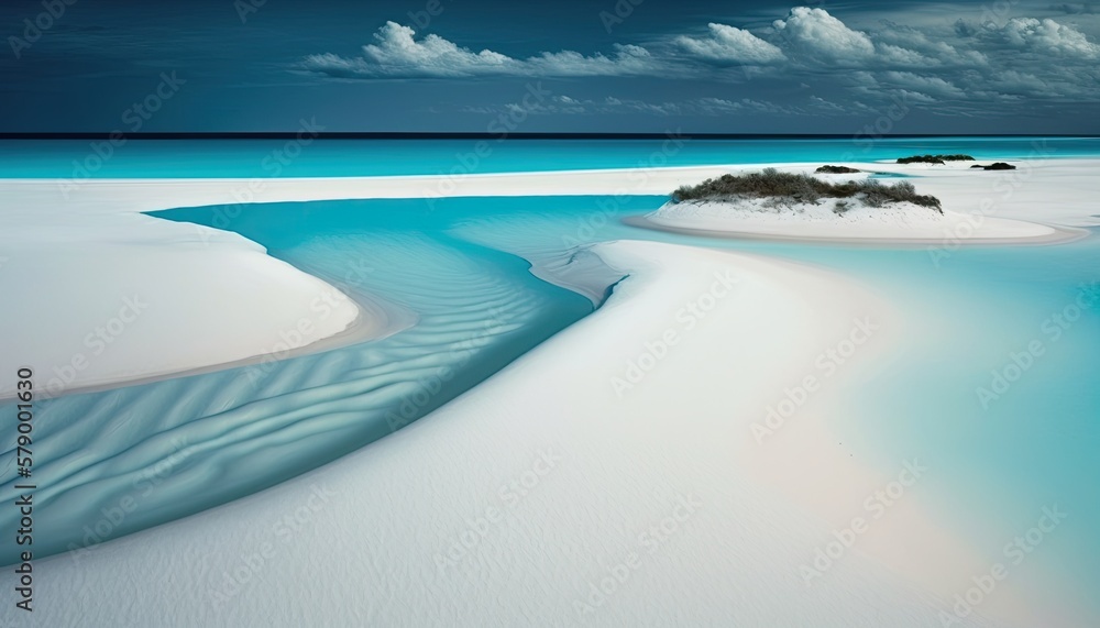 Beautiful white sand beach and turquoise water. Summer beach background. Generative AI illustration. Beautiful white sand beach and turquoise water. Summer beach background. Generative AI illustration.