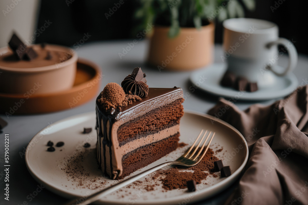 Piece of chocolate cake, Generative AI Piece of chocolate cake, Generative AI