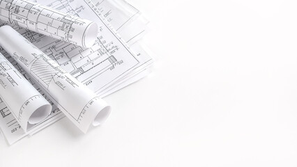 Architects concept, engineer architect designer freelance work on start-up project drawing, construction plan architect design working drawing sketch plans blueprints and making construction model