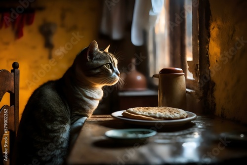 cat posing with a baleadas, a famous Honduran dish (AI Generated) photo