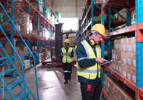 Warehouse foreman and employees Check the imported products in the central warehouse. before delivering to each region's distribution centers