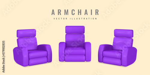 3d realistic Armchair with shadow in cartoon style. Vector illustration
