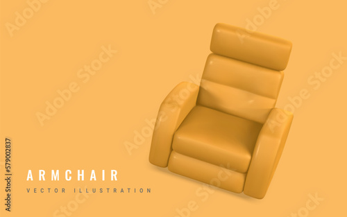 3d realistic Armchair with shadow in cartoon style. Vector illustration