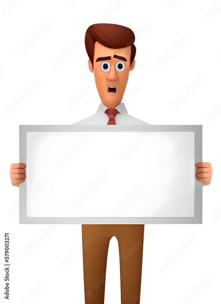 Surprised Character holding a blank sign created with generative AI Surprised Character holding a blank sign created with generative AI